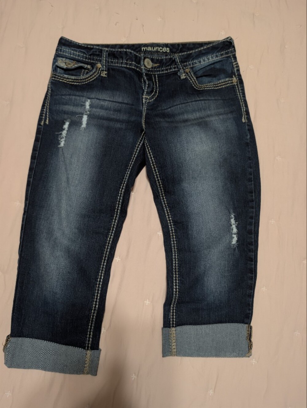 Maurices Dark Wash Skinny Jeans with Rolled Cuffs 3/4